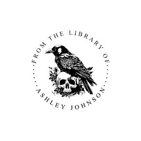 Custom Book Stamp Raven Skull, Personal Book Stamp Horror, Stamp Custom, Customized Book Stamp, Dark Academia Aesthetic Library Stamp Personalized, Book Lover Gift Ideas for Him, 1.5x1.5 inches