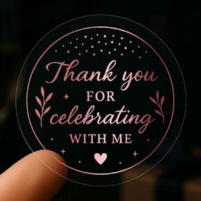 100 x Thank You for Celebrating with Me Stickers,1.6" Round Transparent Rose Gold Foil Invitation Stickers for Baby Shower Wedding Bridal Shower Birthday, Envelopes & Gifts Packaging Party Favor