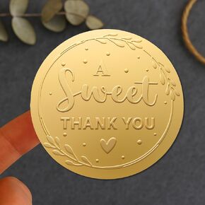 100 x A Sweet Thank You Favor Stickers Clear Foil Embossed Tag Wedding Snack Bag Sweets Embossed Raised Sticker Metallic Label Wedding Thank You Party Gift Labels, 1.6 inch (Gold)