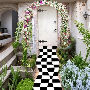 Preboun 1 PCS Wonderland Runner Carpet Decoration 118 × 24 بوصة بالأبيض والأسود المتقلب البوليستر ممر الممر الممر الممر لزخارف حفلة عيد ميلاد العجائب (النمط الكلاسيكي)