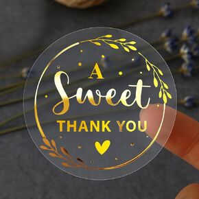 100 x A Sweet Thank You Favor Stickers Clear Foil Tag Wedding Snack Bag Sweets Desserts Favors Stickers Wedding Thank You Party Gift Labels, 1.6 inch (Silver)