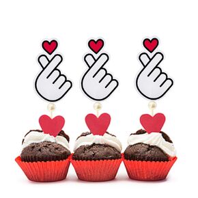 Set of 12 Korean Finger Heart Cupcake topper K-pop Finger Heart Saranghae Topper Heart Hands Cupcake topper Korean I Love You Topper 사랑해