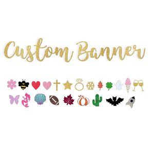 Custom Name Birthday Banner, Custom baby shower decorations, Gold Glitter custom name sign, Bridal shower decorations, custom happy birthday sign (Black Glitter)