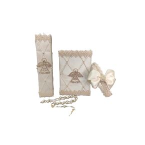 First Communion Kit, Includes Square Candle, Bible and Trousseau, Handcrafted, Latin-Mexican Bible