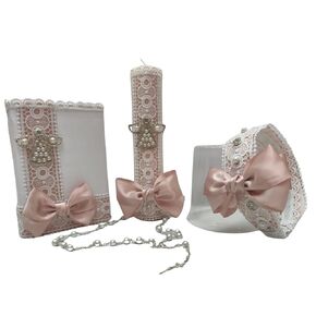 First Communion Kit, Includes Cylindrical Candle, Bible and Trousseau, Handcrafted, Latin-Mexican Bible