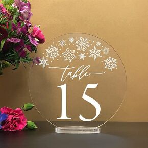 Snowflake Round Table numbers with stand, clear acrylic wedding table number - 1-25 Table Numbers