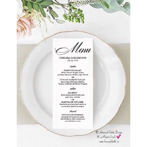 Wedding Menu Cards - Printed Custom Table Menu Cards, Wedding Table Centerpiece Decorations, Dinner, Birthday, Shower, Quinceanera, Party, Event - Set of 25