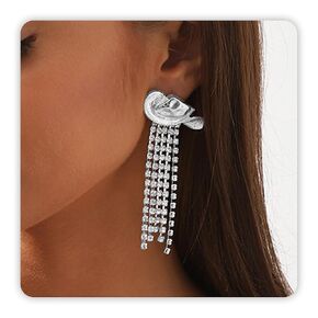 Cowgirl Earrings for Women Western, Silver Rhinestone Dangle Tassel Earrings as Rodeo Country Concert Outfits for Women, Sparkly Western Jewelry Cowboy Chic Hats as Disco Party Decorations