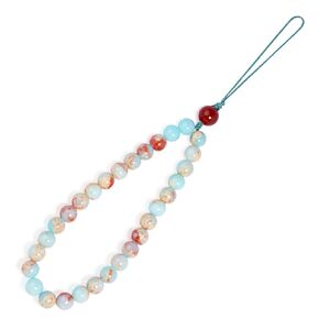 Handmade Natural Gemstone Gold Beaded Artificial pearls Charm Cell Phone Camera Lanyard, Wrist Strap, Phone Chain String, Keychain Decor for Wallet (Moss Agate)