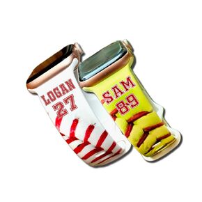 Personalized Baseball Softball Sports Watch Band Compatible with Apple Watch 38mm/40mm/41mm/42mm/44mm/45mm/46mm/49mm Soft Silicone Strap Replacement for Series Ultra/10/9/8/7/6/5/4/3/2/1/SE
