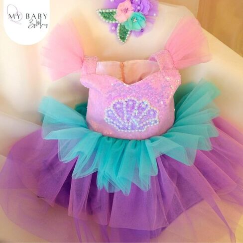 Little Girls Mermaid Princess Costume for Baby Dress Up - مجموعة كاملة مع أرجواني ، و Crown & Leenue - بطانة قطنية مريحة - مثالية لعيد الميلاد ، عيد الميلاد ، عيد الميلاد | (5 سنوات ، أرجواني وردي) in Kuwait