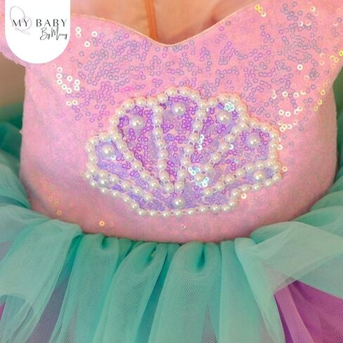 Little Girls Mermaid Princess Costume for Baby Dress Up - مجموعة كاملة مع أرجواني ، و Crown & Leenue - بطانة قطنية مريحة - مثالية لعيد الميلاد ، عيد الميلاد ، عيد الميلاد | (5 سنوات ، أرجواني وردي) in Kuwait