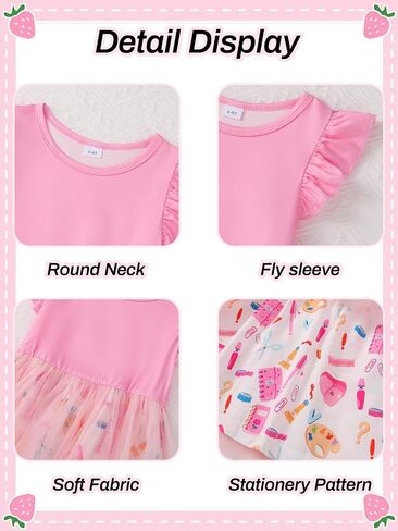 Girl's Dresses Girls Back to School Dresses Kids Cotton Ruffle Sleeve Tulle Printing Dress for Children's 3-8 Years in Saudi Arabia