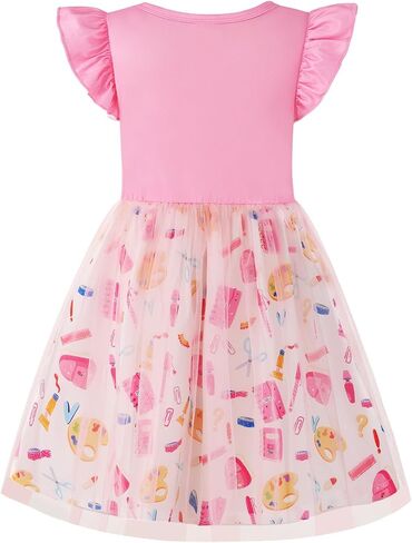 Girl's Dresses Girls Back to School Dresses Kids Cotton Ruffle Sleeve Tulle Printing Dress for Children's 3-8 Years in Saudi Arabia