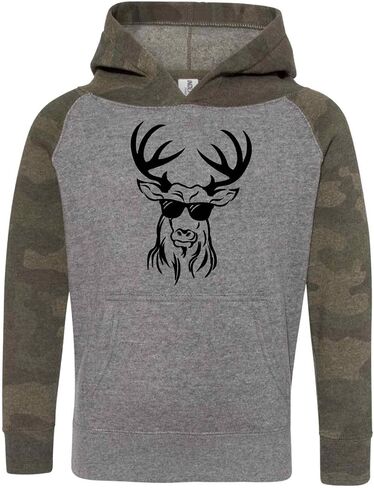 Youth Toddler Camo Hoodie Cool Deer Sweatshirt Funny Sunglasses Kid Child Gift Soft Grey Hunting Shirt Gift (M) in Saudi Arabia