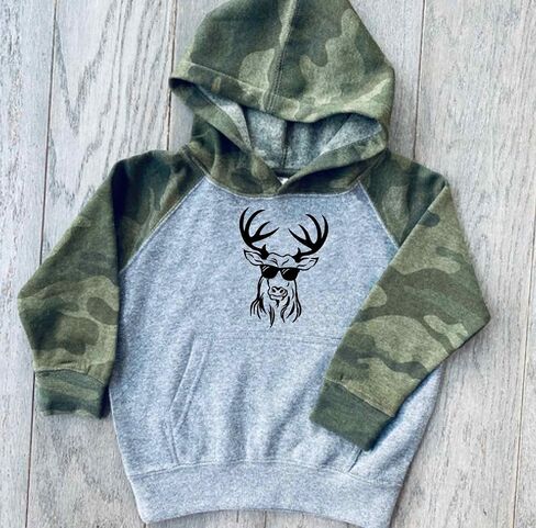 Youth Toddler Camo Hoodie Cool Deer Sweatshirt Funny Sunglasses Kid Child Gift Soft Grey Hunting Shirt Gift (M) in Saudi Arabia