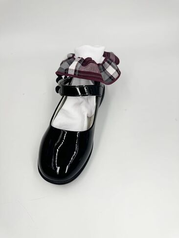 School Uniform Sock-Girl Plaid Ruffle White Ankle Sock-Plaid Sock (8-9.5, Plaid 91) in Saudi Arabia