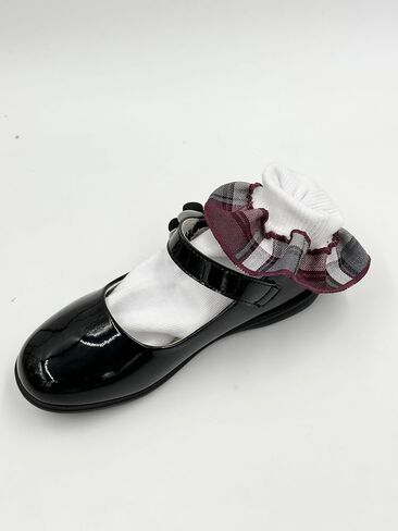 School Uniform Sock-Girl Plaid Ruffle White Ankle Sock-Plaid Sock (8-9.5, Plaid 91) in Saudi Arabia