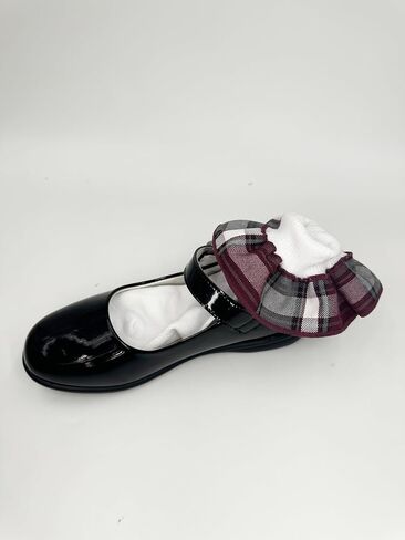 School Uniform Sock-Girl Plaid Ruffle White Ankle Sock-Plaid Sock (8-9.5, Plaid 91) in Saudi Arabia
