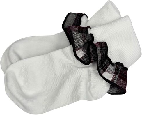 School Uniform Sock-Girl Plaid Ruffle White Ankle Sock-Plaid Sock (8-9.5, Plaid 91) in Saudi Arabia