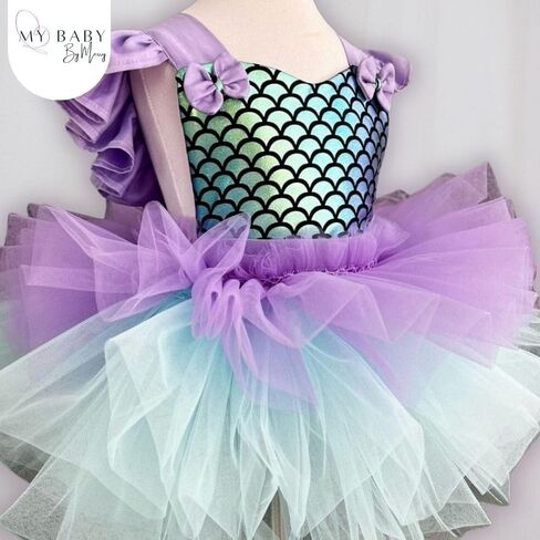 Little Girls Mermaid Princess Costume for Baby Dress Up - مجموعة كاملة مع أرجواني ، و Crown & Leenue - بطانة قطنية مريحة - مثالية لعيد الميلاد ، عيد الميلاد ، عيد الميلاد | (5 سنوات ، أرجواني وردي) in Kuwait