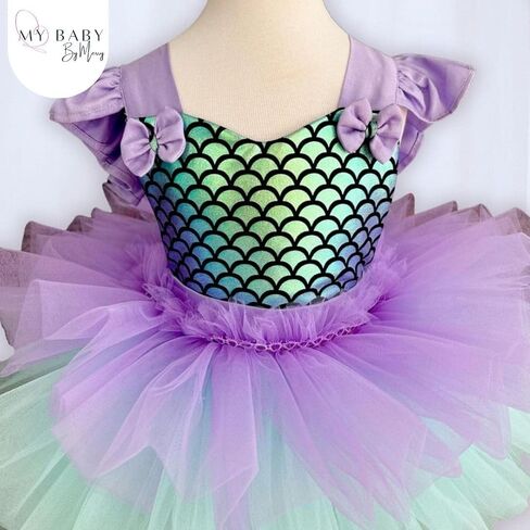 Little Girls Mermaid Princess Costume for Baby Dress Up - مجموعة كاملة مع أرجواني ، و Crown & Leenue - بطانة قطنية مريحة - مثالية لعيد الميلاد ، عيد الميلاد ، عيد الميلاد | (5 سنوات ، أرجواني وردي) in Kuwait