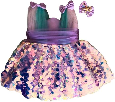 Little Girls Mermaid Princess Costume for Baby Dress Up - مجموعة كاملة مع أرجواني ، و Crown & Leenue - بطانة قطنية مريحة - مثالية لعيد الميلاد ، عيد الميلاد ، عيد الميلاد | (5 سنوات ، أرجواني وردي) in Kuwait