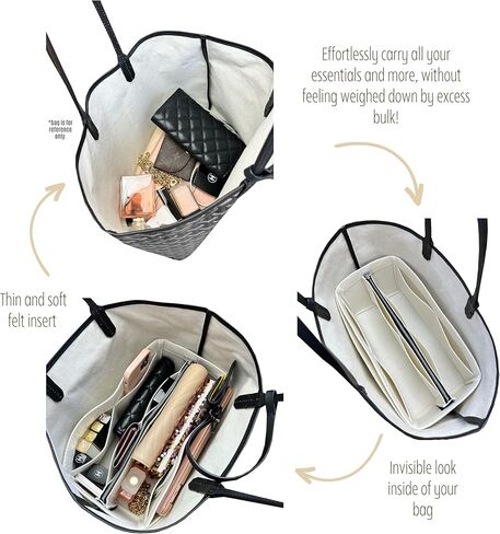 Bag Organizer for St louis PM Bag Organizer St Louis GM Tote Bag Insert Handmade 3mm Premium Felt Snug Sturdy Silver Zipper (For St Louis PM, Beige) in Saudi Arabia