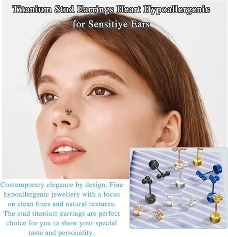 Hujiling G23 Titanium Studs Earrings, Hypoallergenic Earrings, Pure Titanium Tiny Trinity Ball Stud Earrings, Minimalist, Implant Grade Delicate Jewelry for With Sensitive Ears in Kuwait