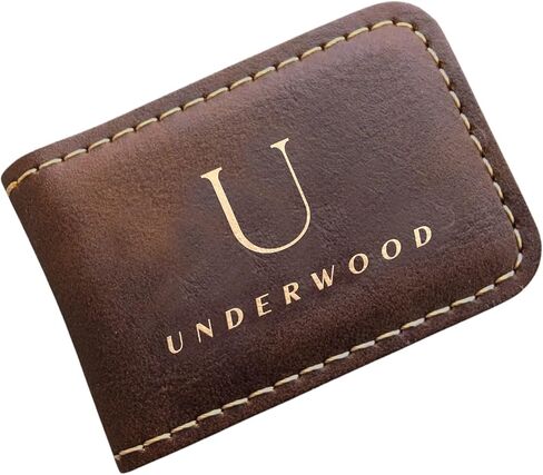 Personalized Engraved Money Clip with Magnetic Closure, Custom Engraved Minimalist Leather For Him (Rustic & Gold) in Saudi Arabia