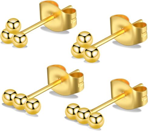 Hujiling G23 Titanium Studs Earrings, Hypoallergenic Earrings, Pure Titanium Tiny Trinity Ball Stud Earrings, Minimalist, Implant Grade Delicate Jewelry for With Sensitive Ears in Kuwait