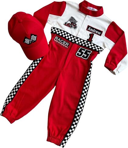 Handmade Race Car Driver Costume for Toddlers - Halloween Costume, Cars Boys Racing Outfit, Toddler Racer Suit, Kids Jumpsuit with Hat, Baby Racer Costume (Long Sleeve, 3T) in Saudi Arabia