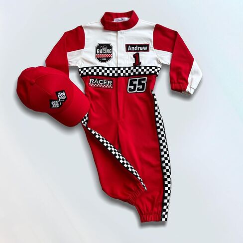 Handmade Race Car Driver Costume for Toddlers - Halloween Costume, Cars Boys Racing Outfit, Toddler Racer Suit, Kids Jumpsuit with Hat, Baby Racer Costume (Long Sleeve, 3T) in Saudi Arabia