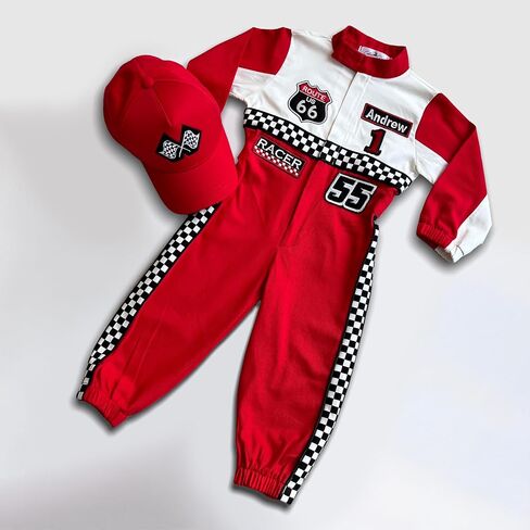Handmade Race Car Driver Costume for Toddlers - Halloween Costume, Cars Boys Racing Outfit, Toddler Racer Suit, Kids Jumpsuit with Hat, Baby Racer Costume (Long Sleeve, 3T) in Saudi Arabia