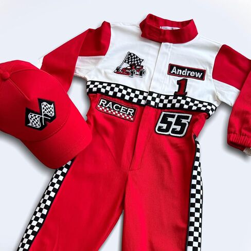 Handmade Race Car Driver Costume for Toddlers - Halloween Costume, Cars Boys Racing Outfit, Toddler Racer Suit, Kids Jumpsuit with Hat, Baby Racer Costume (Long Sleeve, 3T) in Saudi Arabia