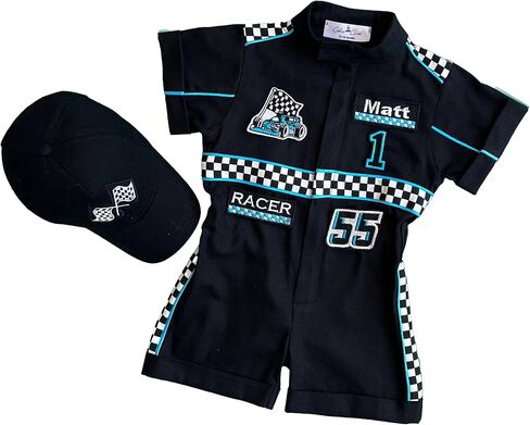 Handmade Race Car Driver Costume for Toddlers - Halloween Costume, Cars Boys Racing Outfit, Toddler Racer Suit, Kids Jumpsuit with Hat, Baby Racer Costume (Short, 12-18 months) in Saudi Arabia