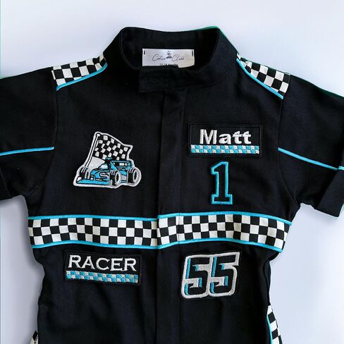 Handmade Race Car Driver Costume for Toddlers - Halloween Costume, Cars Boys Racing Outfit, Toddler Racer Suit, Kids Jumpsuit with Hat, Baby Racer Costume (Short, 12-18 months) in Saudi Arabia