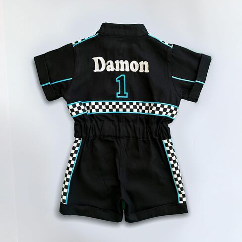 Handmade Race Car Driver Costume for Toddlers - Halloween Costume, Cars Boys Racing Outfit, Toddler Racer Suit, Kids Jumpsuit with Hat, Baby Racer Costume (Short, 12-18 months) in Saudi Arabia