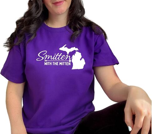 Michigan - Smitten With The Mitten T-Shirt - 100% Cotton Unisex (L, Sky Blue) in Kuwait