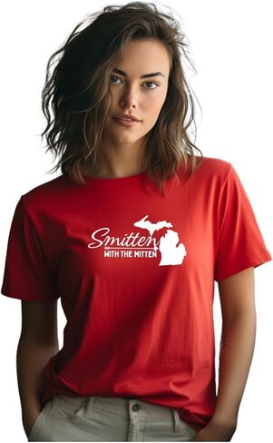 Michigan - Smitten With The Mitten T-Shirt - 100% Cotton Unisex (L, Sky Blue) in Kuwait