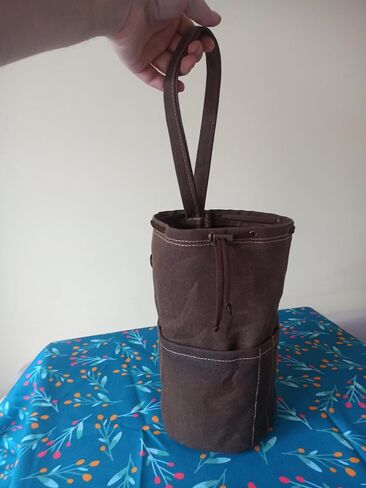 Canvas Knitting Project Bag, 12x8 inches, 4 Pockets, Drawstring Closure, Yarn Storage Tote (BROWN) in Kuwait