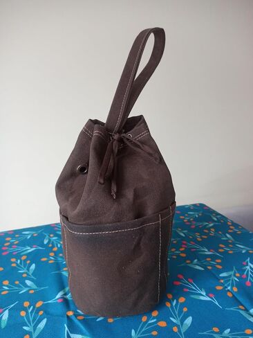 Canvas Knitting Project Bag, 12x8 inches, 4 Pockets, Drawstring Closure, Yarn Storage Tote (BROWN) in Kuwait