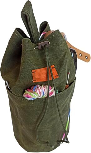 Canvas Knitting Project Bag, 12x8 inches, 4 Pockets, Drawstring Closure, Yarn Storage Tote (BROWN) in Kuwait