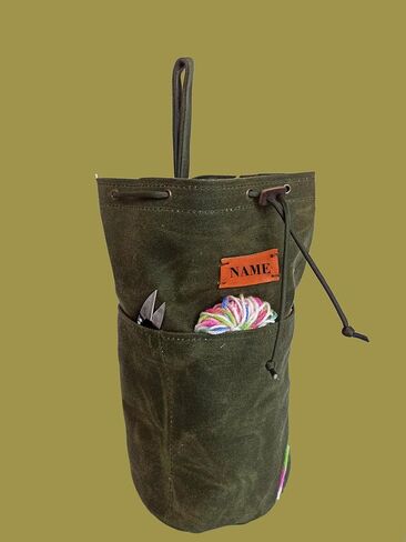 Canvas Knitting Project Bag, 12x8 inches, 4 Pockets, Drawstring Closure, Yarn Storage Tote (BROWN) in Kuwait