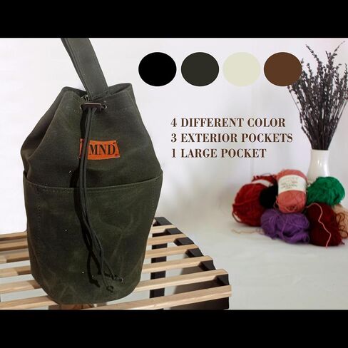 Canvas Knitting Project Bag, 12x8 inches, 4 Pockets, Drawstring Closure, Yarn Storage Tote (BROWN) in Kuwait