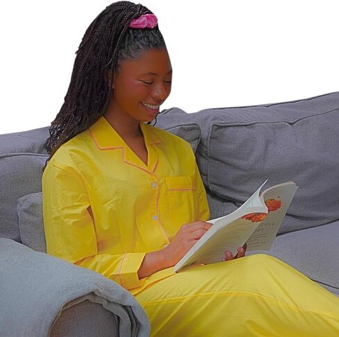 Women's 100% Cotton Pajama Set - Super Soft Long Sleeve Sleepwear with Matching Storage Bag and Cute Contrast Hair Tie - Cozy, Breathable, Lightweight Loungewear (Yellow and Pink, Small) in Saudi Arabia