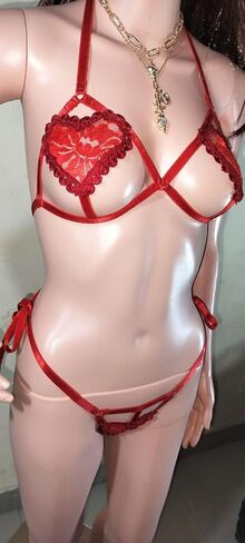 Sexy Embroidered Heart Shape Cute Push Up Lingerie Handmade Sexy Style Looking charming Valentines Day Gifts Breathable And Naughty Sleepwear Free Size Red & Black (Red & Black) in Saudi Arabia