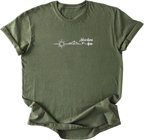 قميص العائلة Thirt Camping Mountain Hiker Nature Lover Camping هدية قميص عطلة للجنسين قمم القطن Tees الرجال كل يوم يرتدون قميص هدية مصنوعة يدويًا مخصصًا (أخضر عسكري ، صغير) in Saudi Arabia