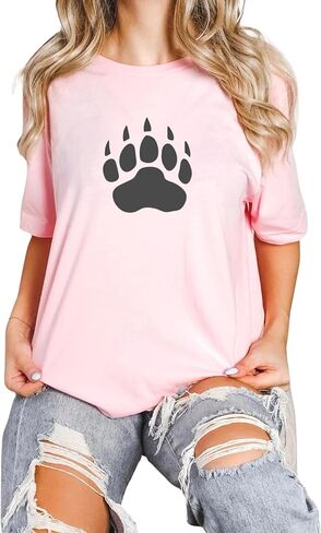Unisex Bear Paw Print Design Short Sleeve T-Shirt (S, Pink) in Saudi Arabia
