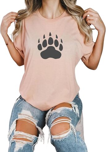 Unisex Bear Paw Print Design Short Sleeve T-Shirt (S, Pink) in Saudi Arabia